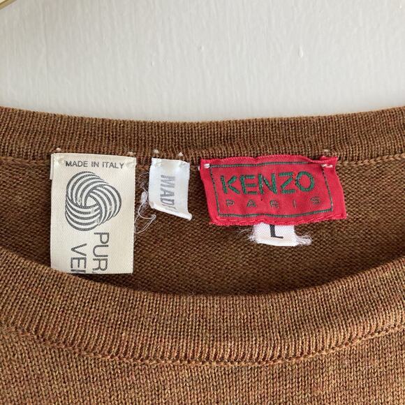 Kenzo Vintage Women's Brown Pullover Sweater Made in Italy Pure Wool Size L - Picture 3 of 11